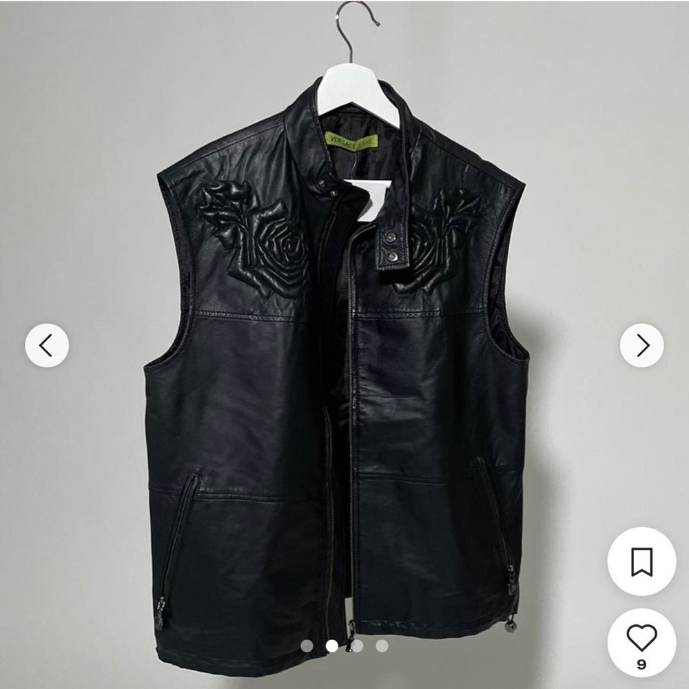 Versace jeans Black Leather Vest with Rose Embroidery size 12